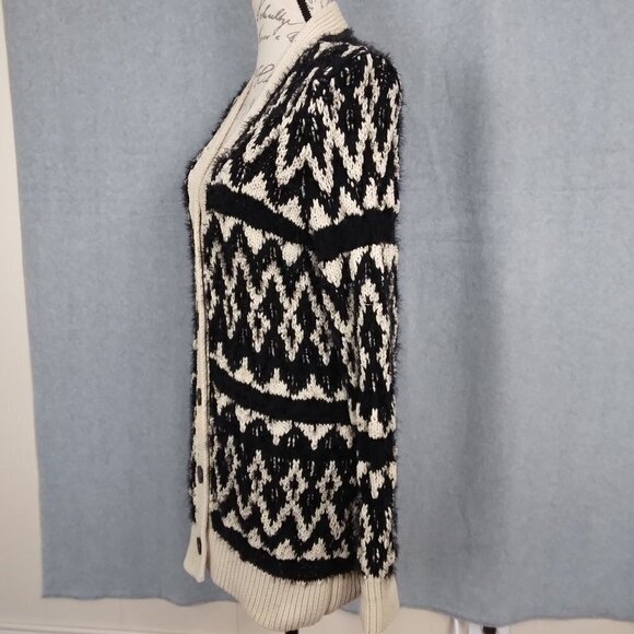 Lucky Brand | Diamond Fair Isle Cardigan Black Ivory | Size M - Picture 5 of 13